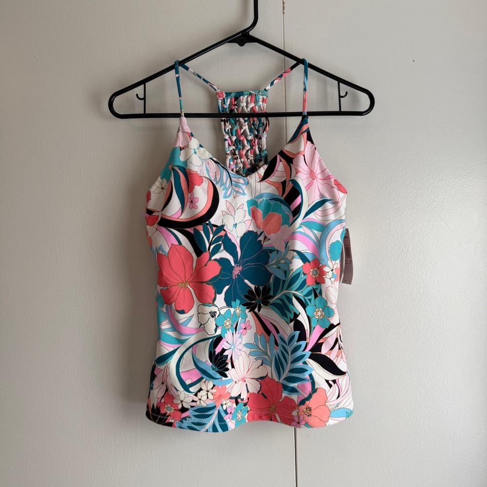 Raisins New Floral Strappy-Back Tankini Top Juniors Size Large